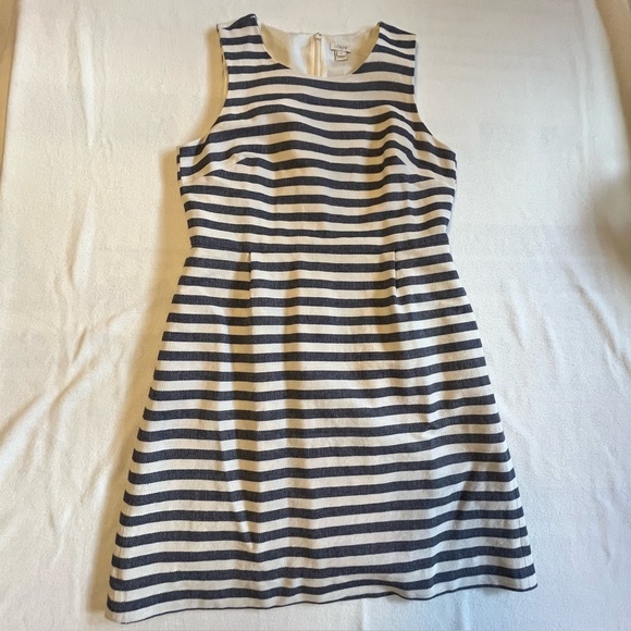 J. Crew striped pleated shift dress Blue and ecru size 12 - Picture 2 of 14